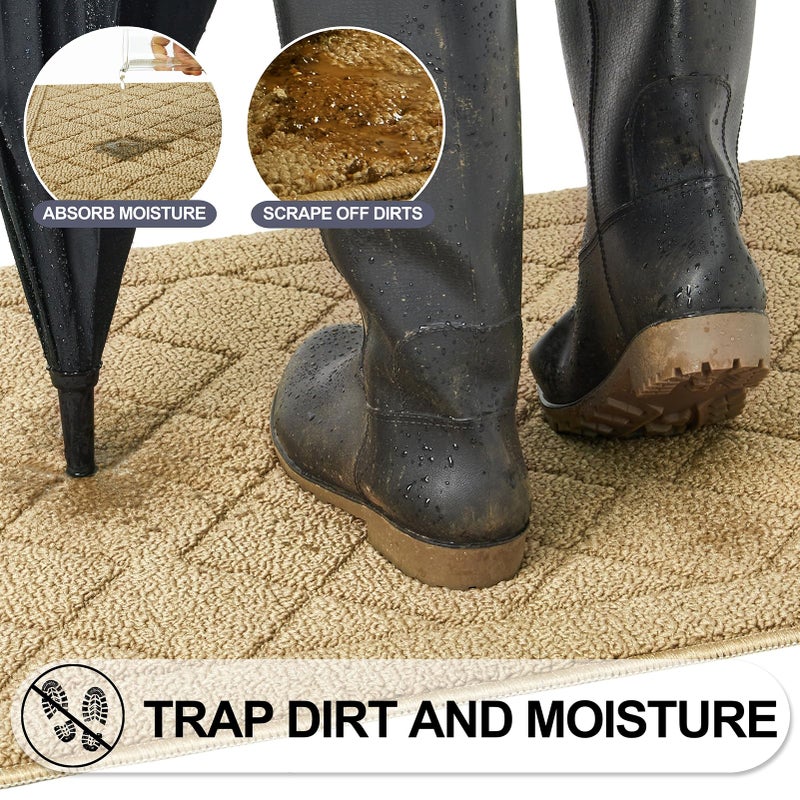 REFETONE Indoor Doormat, Front Back Door Mat 24"x36" Rubber Backing Non Slip Mats, Absorbent Washable Entrance Doormat for Entryway, Resist Dirt Low-Profile Inside Floor Mat for Muddy Shoes, Beige - Image 3